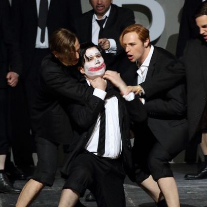 Lucrezia Borgia: Alexander Milev (Gubetta), Joshua Owen Mills (Jeppo Liverotto), Ensemble der Bayerischen Staatsoper