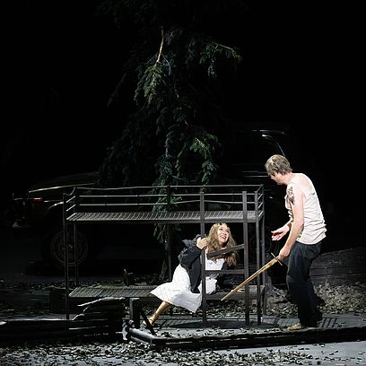 Sieglinde and Siegmund in the burned-down cabin of their childhood.