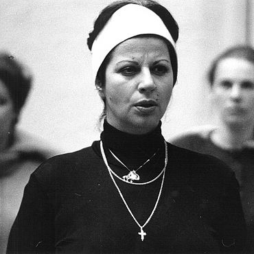 Daphne Evangelatos in den Proben zu KASSANDRA (1989, Foto: Sabine Toepffer)