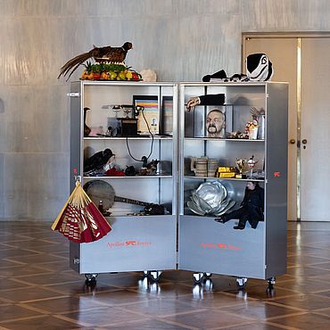 A cart filled with props to look at