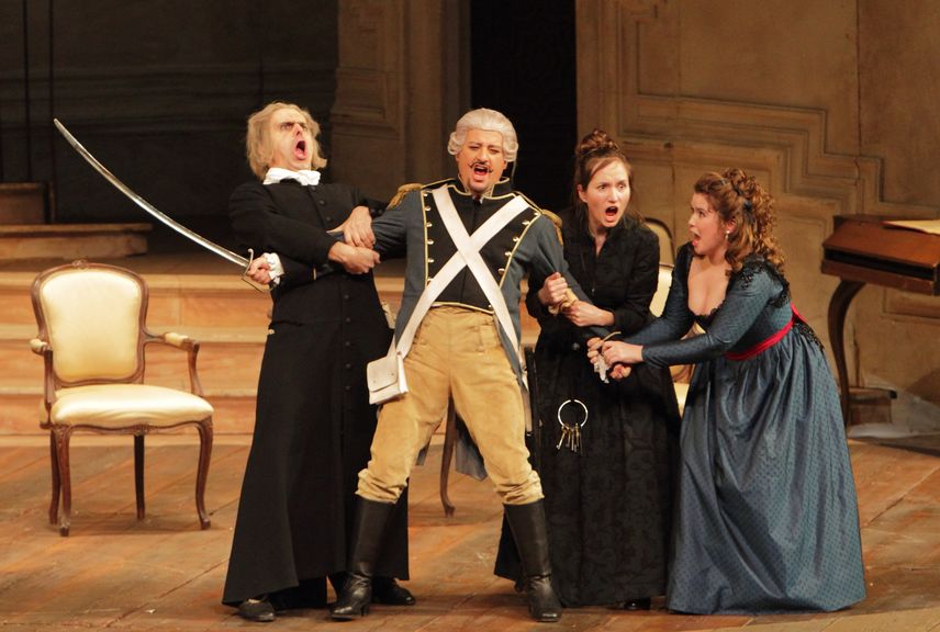 Il barbiere di Siviglia: Lorenzo Regazzo (Basilio), Antonino Siragusa (Graf Almaviva), Evgeniya Sotnikova (Berta), Tara Erraught (Rosina)